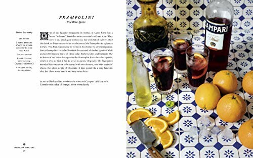 Recipe and image of Prampolini red wine spritz with oranges and Campari on a patterned table.